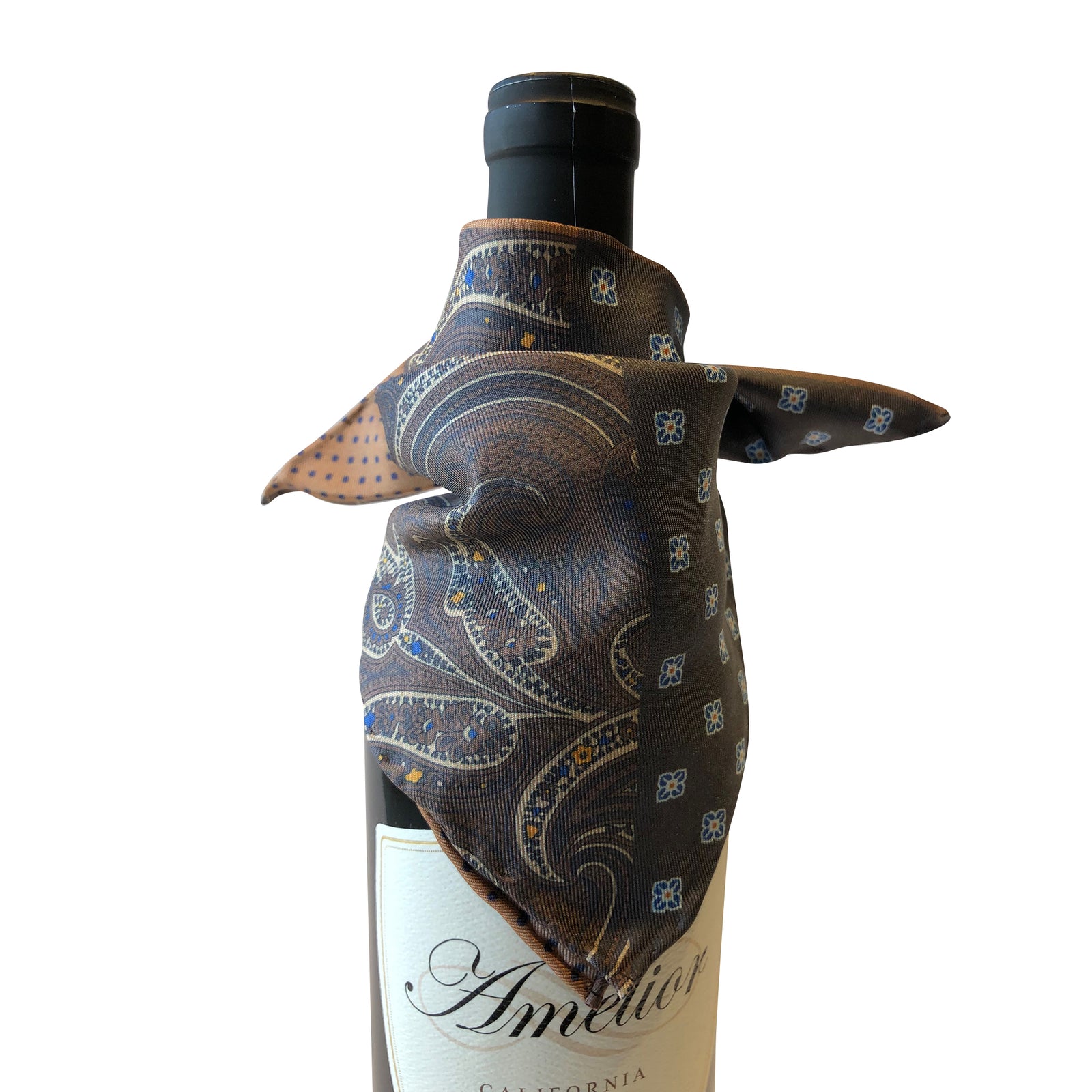 Wine and bar accessory bottle drape catches bottle drip in silk and drapes elegantly on bottle